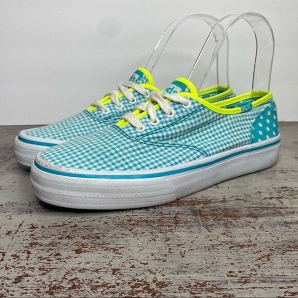 Keds Blue gingham seersucker polkadot shoes 6 - Picture 1 of 8